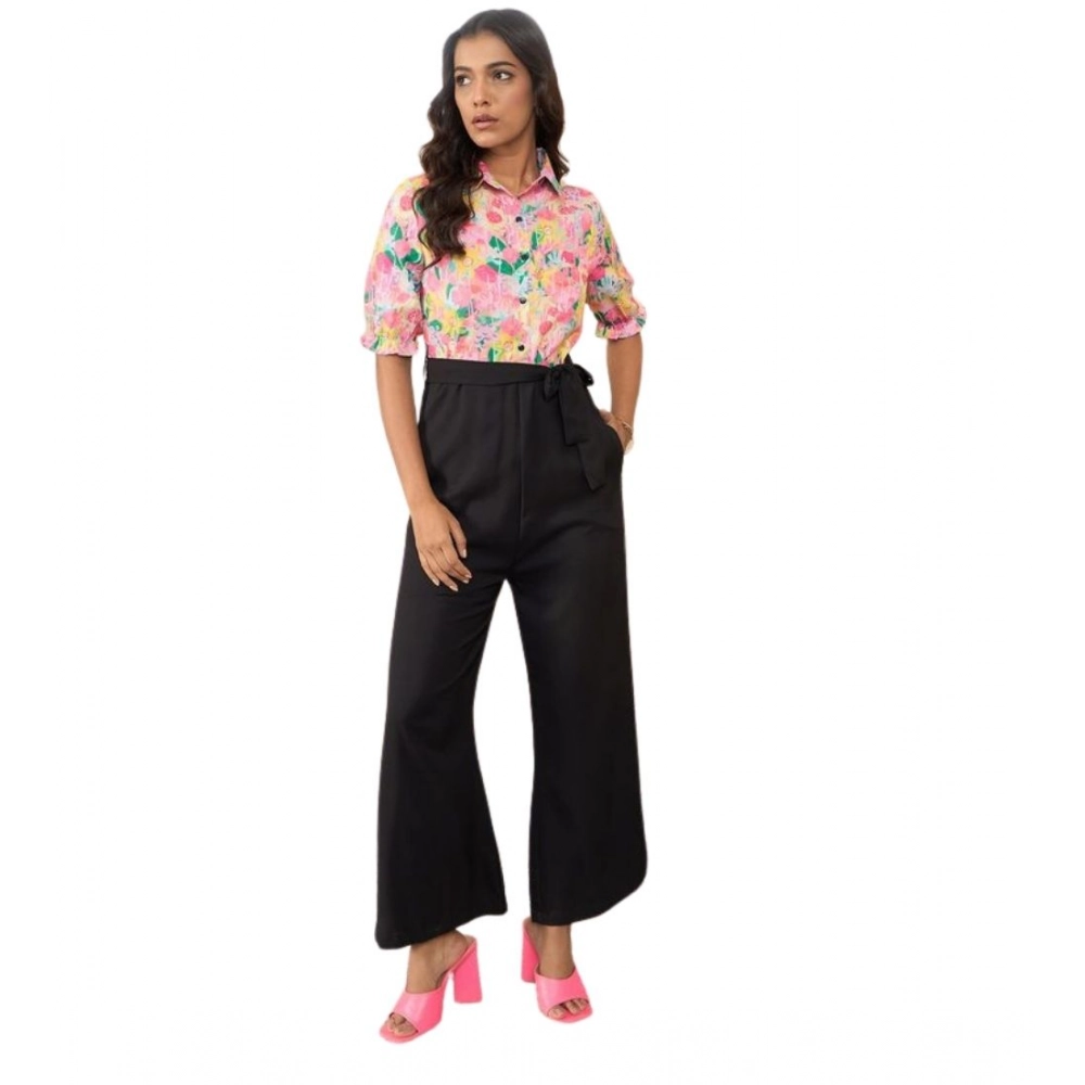 Polyester Floral Half Sleeves Jumpsuit (Multicolor)