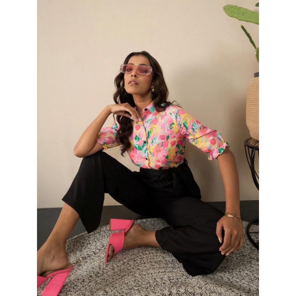 Polyester Floral Half Sleeves Jumpsuit (Multicolor) - Image 5