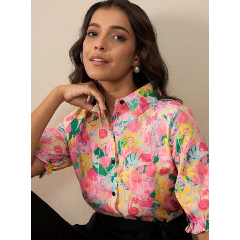 Polyester Floral Half Sleeves Jumpsuit (Multicolor) - Image 4