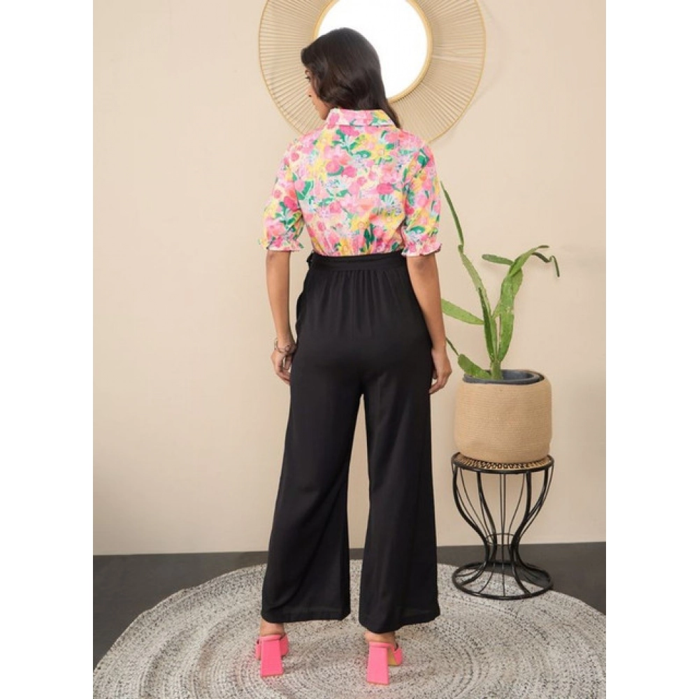 Polyester Floral Half Sleeves Jumpsuit (Multicolor) - Image 3