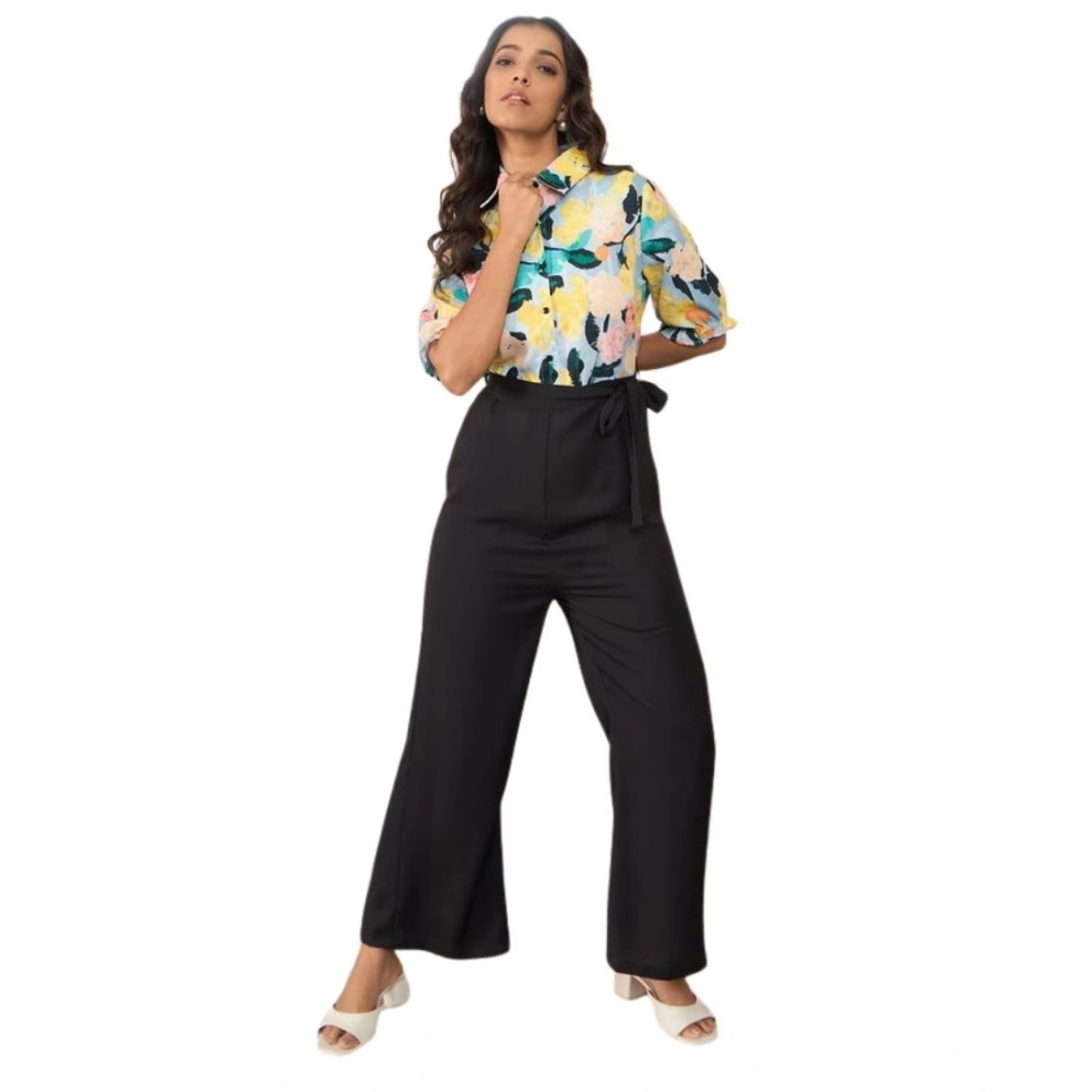 Polyester Floral Half Sleeves Jumpsuit (Multicolor)