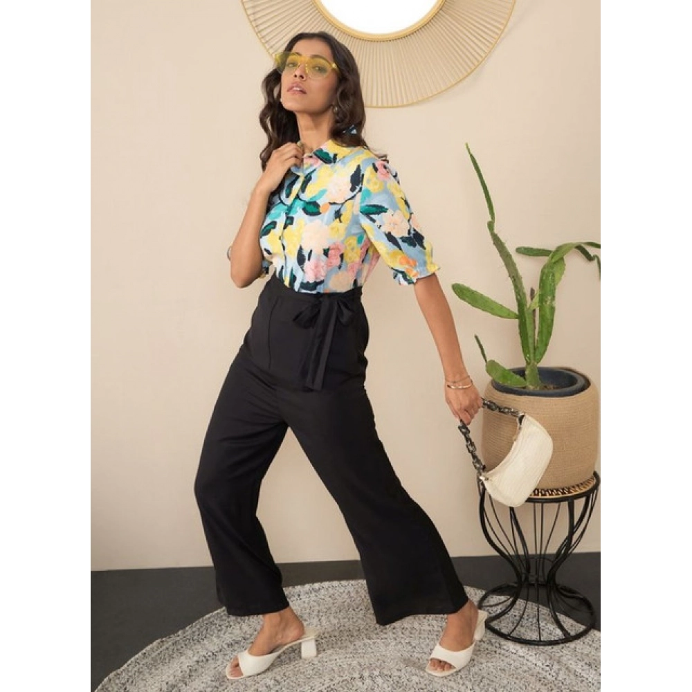 Polyester Floral Half Sleeves Jumpsuit (Multicolor) - Image 5