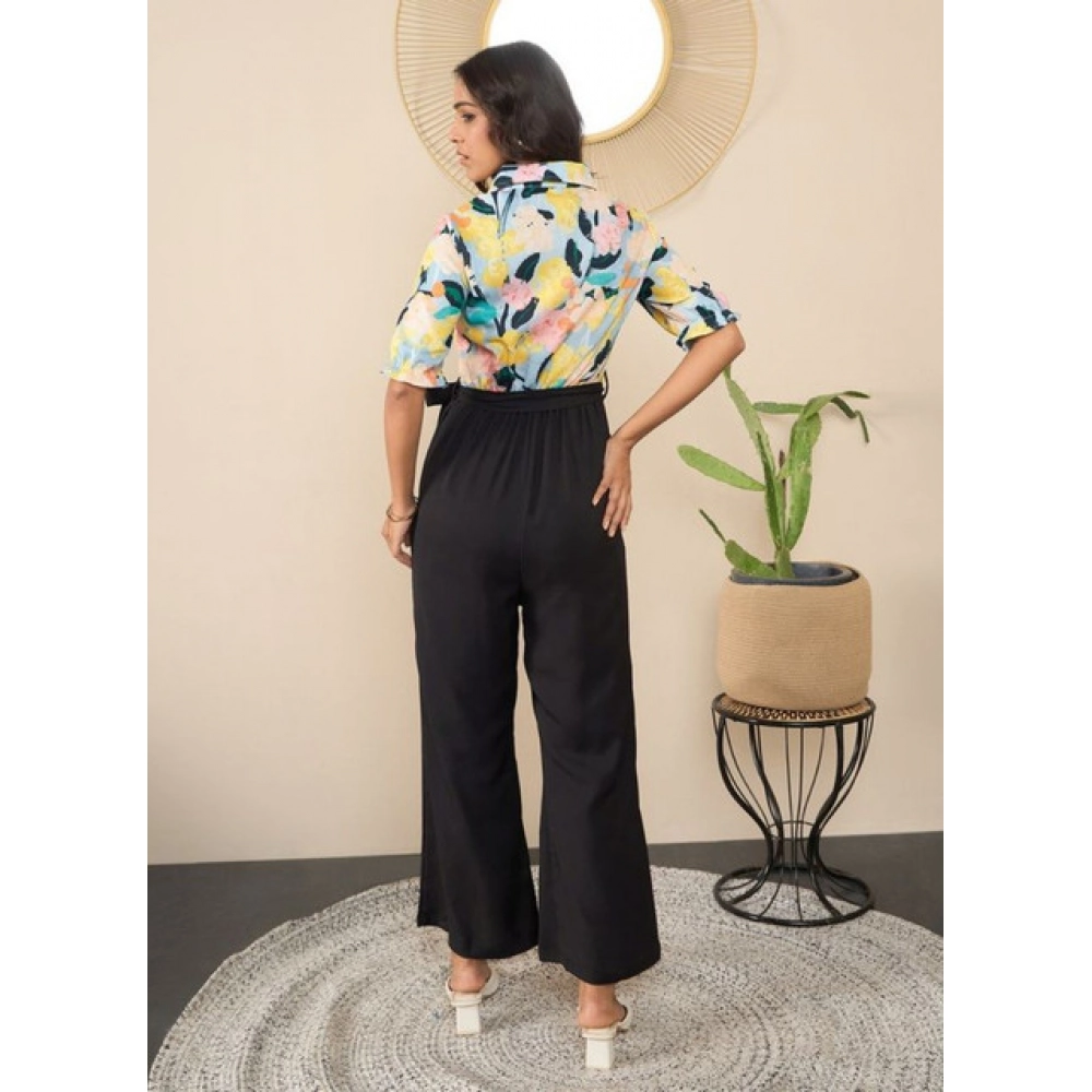 Polyester Floral Half Sleeves Jumpsuit (Multicolor) - Image 4