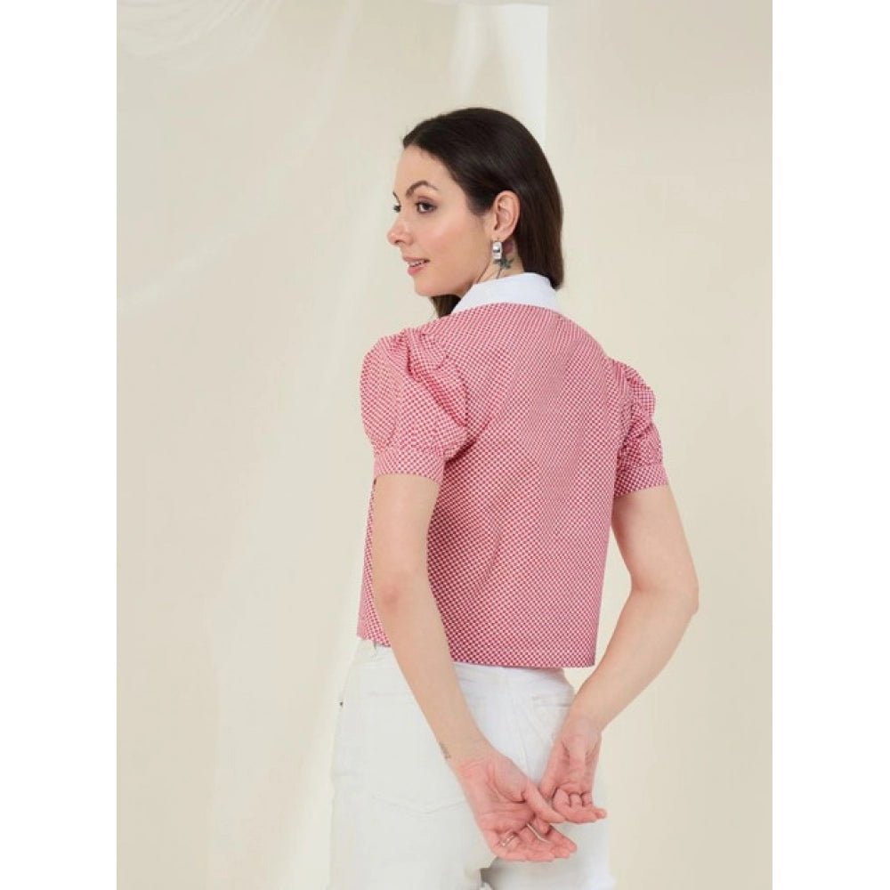 Cotton Checkered Half Sleeve Shirt (Red - White) - Image 4