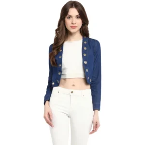 Denim Embellished Long Sleeves Shrug (Blue)