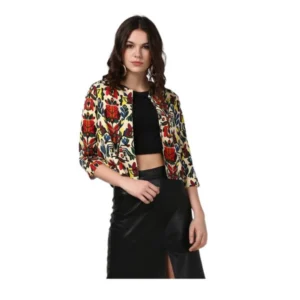 Polyester Floral 3-4th Sleeves Shrug (Multicolor)