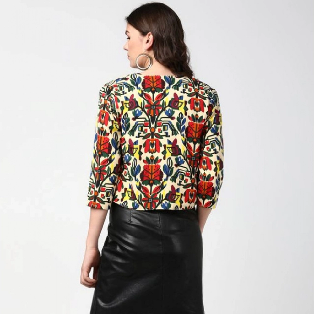 Polyester Floral 3-4th Sleeves Shrug (Multicolor) - Image 2