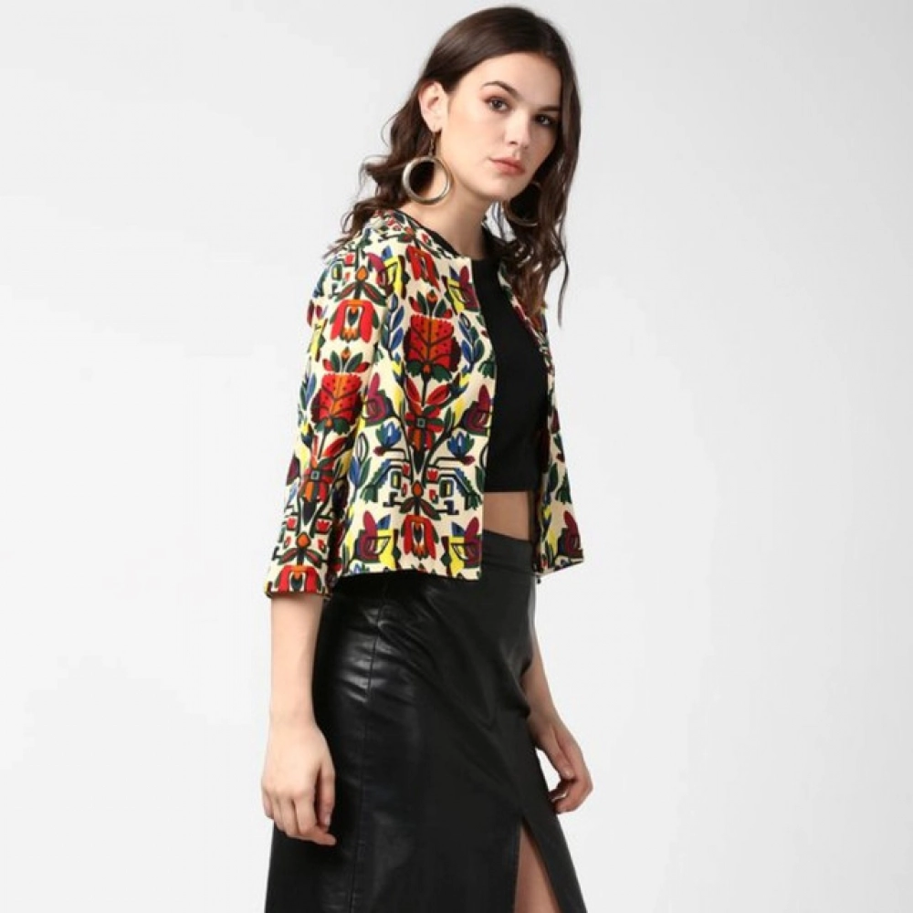 Polyester Floral 3-4th Sleeves Shrug (Multicolor) - Image 5