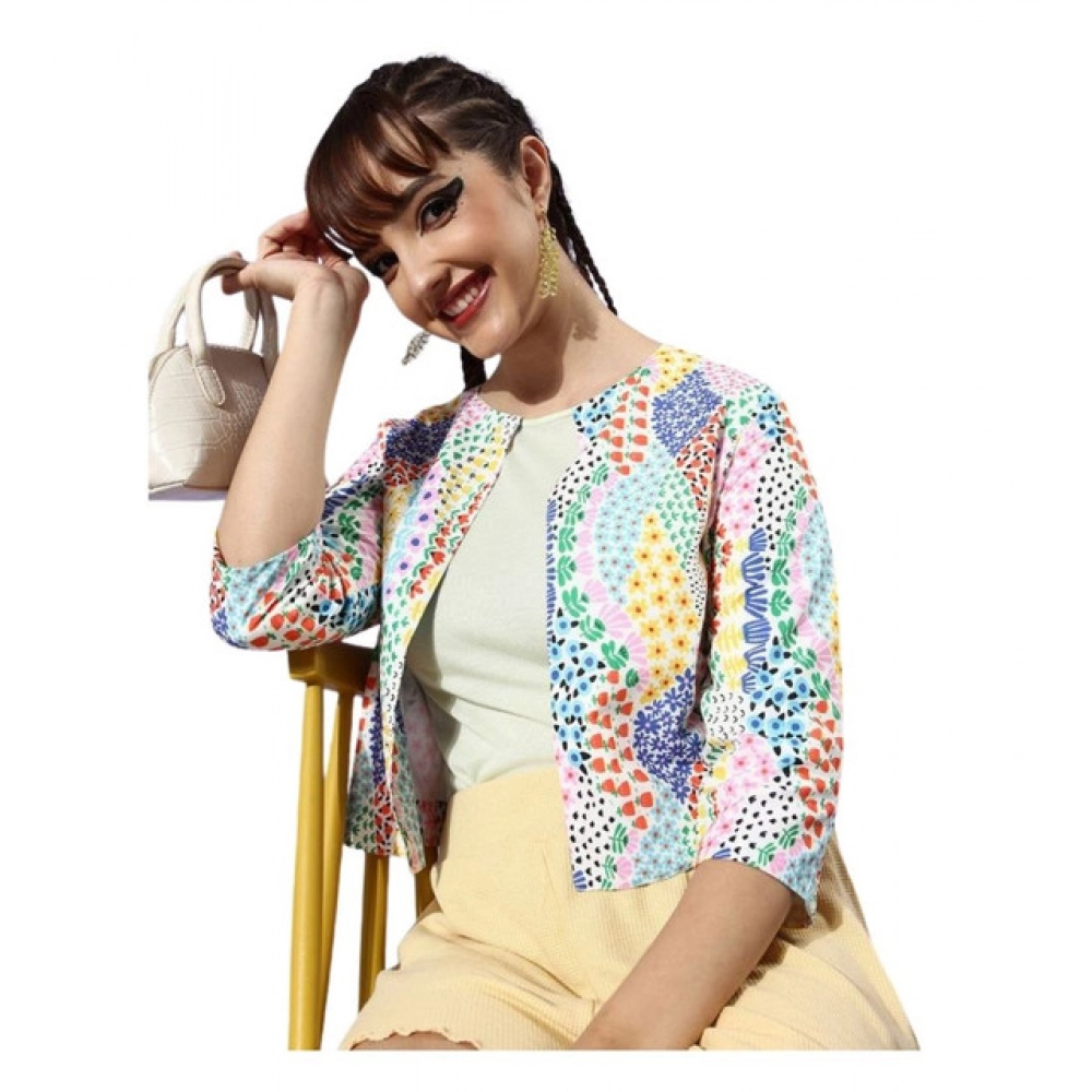 Polyester Floral 3-4th Sleeves Shrug (Multicolor)