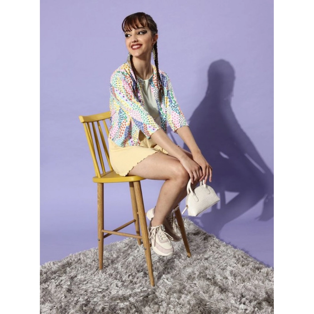 Polyester Floral 3-4th Sleeves Shrug (Multicolor) - Image 2