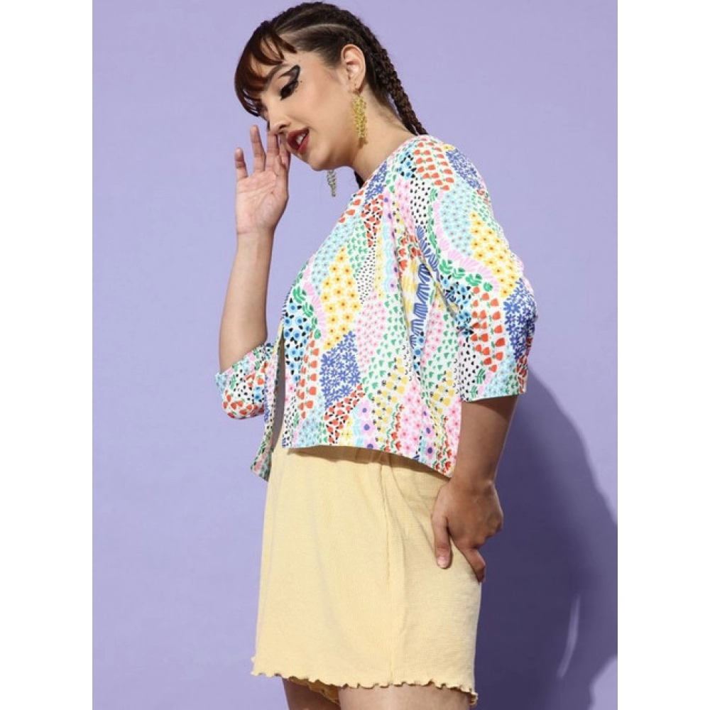 Polyester Floral 3-4th Sleeves Shrug (Multicolor) - Image 3