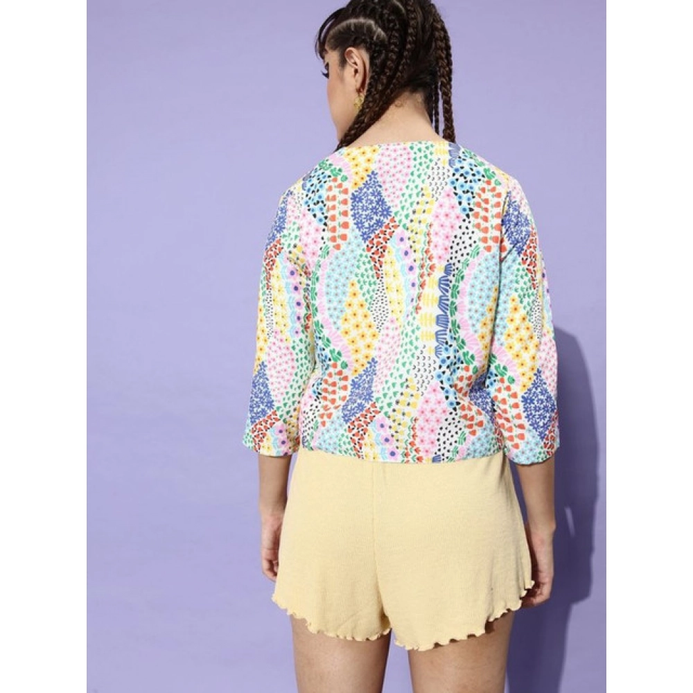 Polyester Floral 3-4th Sleeves Shrug (Multicolor) - Image 5