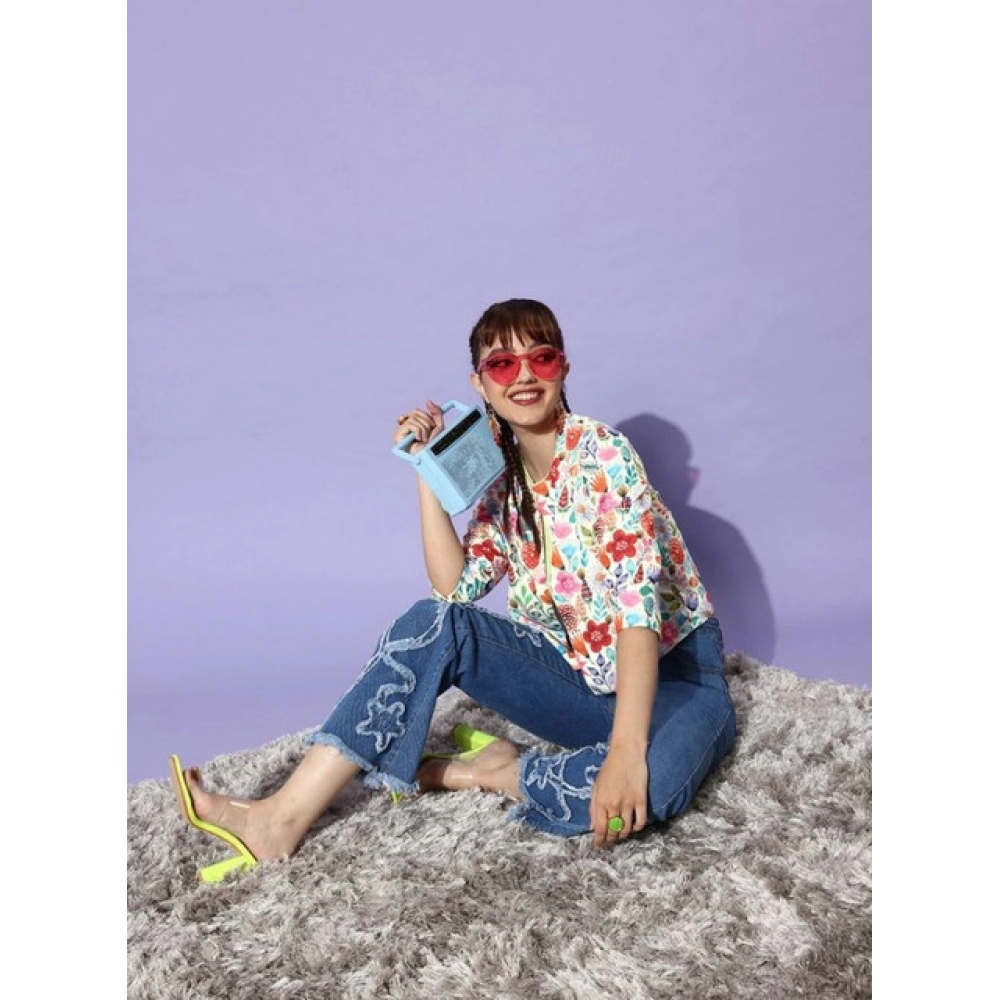 Polyester Floral 3-4th Sleeves Shrug (Multicolor) - Image 2