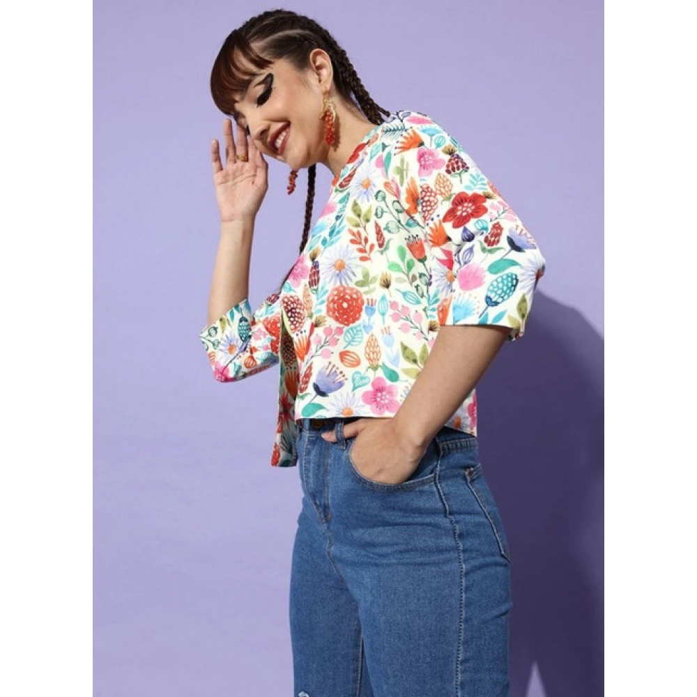 Polyester Floral 3-4th Sleeves Shrug (Multicolor) - Image 3