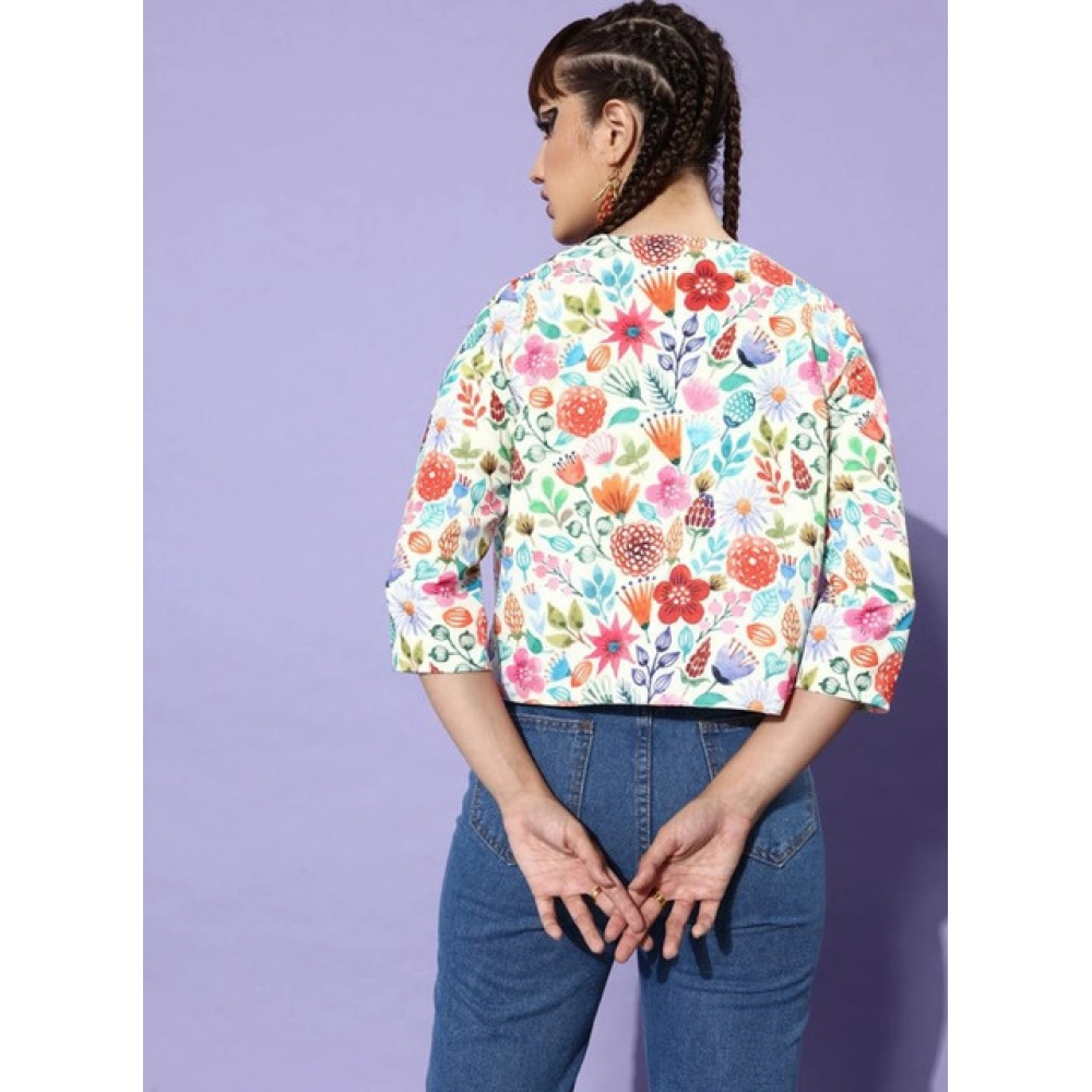 Polyester Floral 3-4th Sleeves Shrug (Multicolor) - Image 5