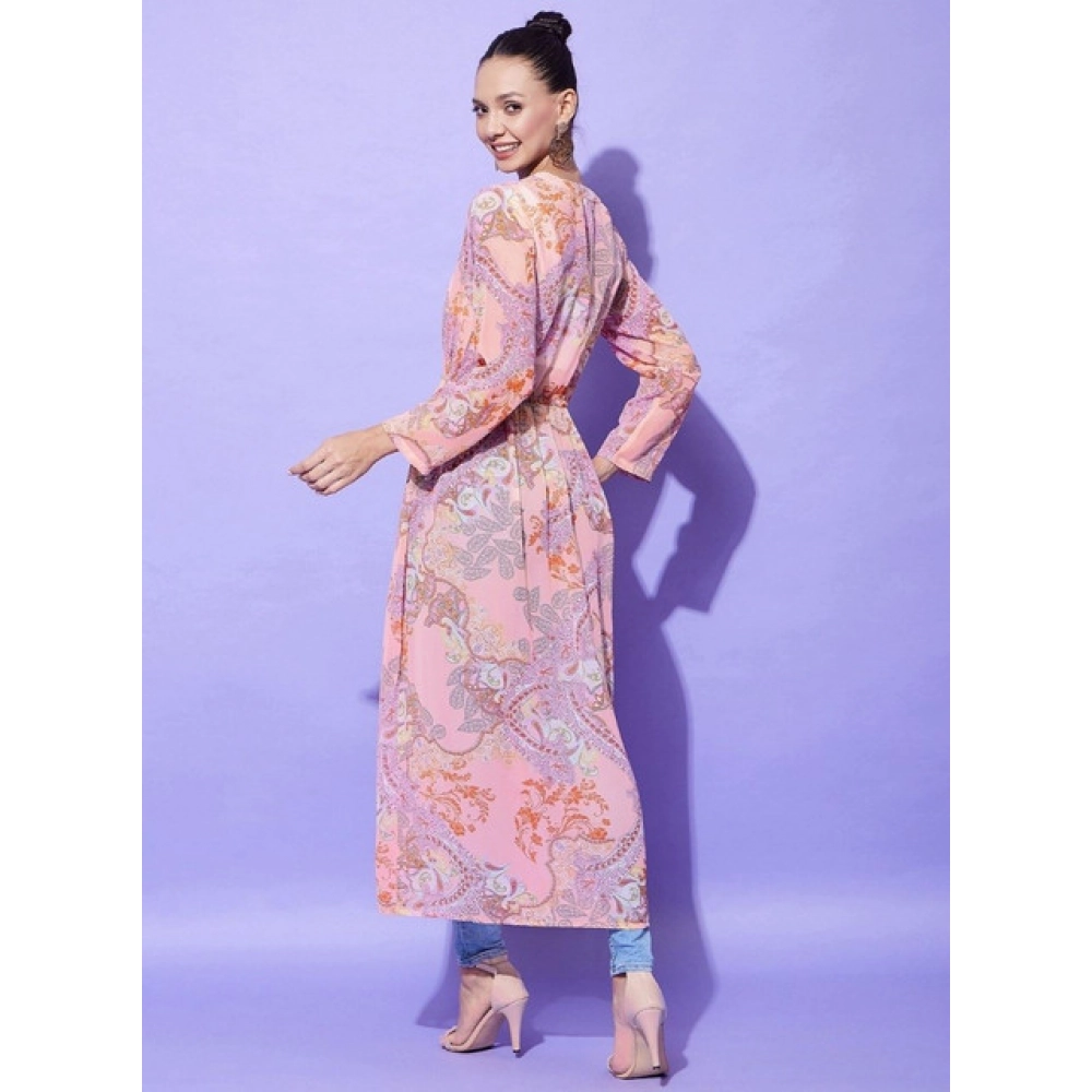 Polyester Floral Long Sleeves Shrug (Peach) - Image 3