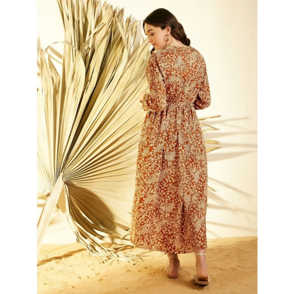 Polyester Floral Long Sleeves Shrug (Brown) - Image 2
