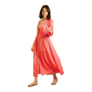 Polyester Floral Long Sleeves Shrug (Pink)