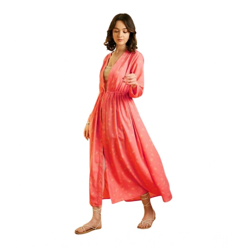 Polyester Floral Long Sleeves Shrug (Pink)