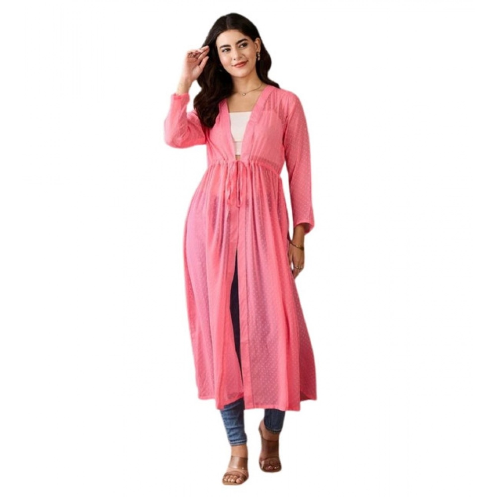 Chiffon Self Design Long Sleeves Shrug (Pink)