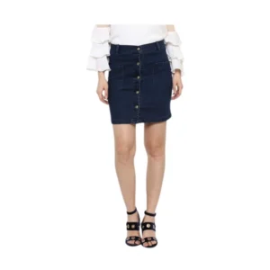Denim Front Button Buttoned Skirt (Blue)