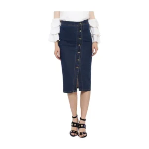Denim Front Button Buttoned Skirt (Blue)