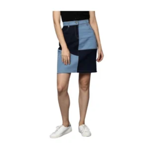Denim Brick Style Buttoned Skirt (Blue)