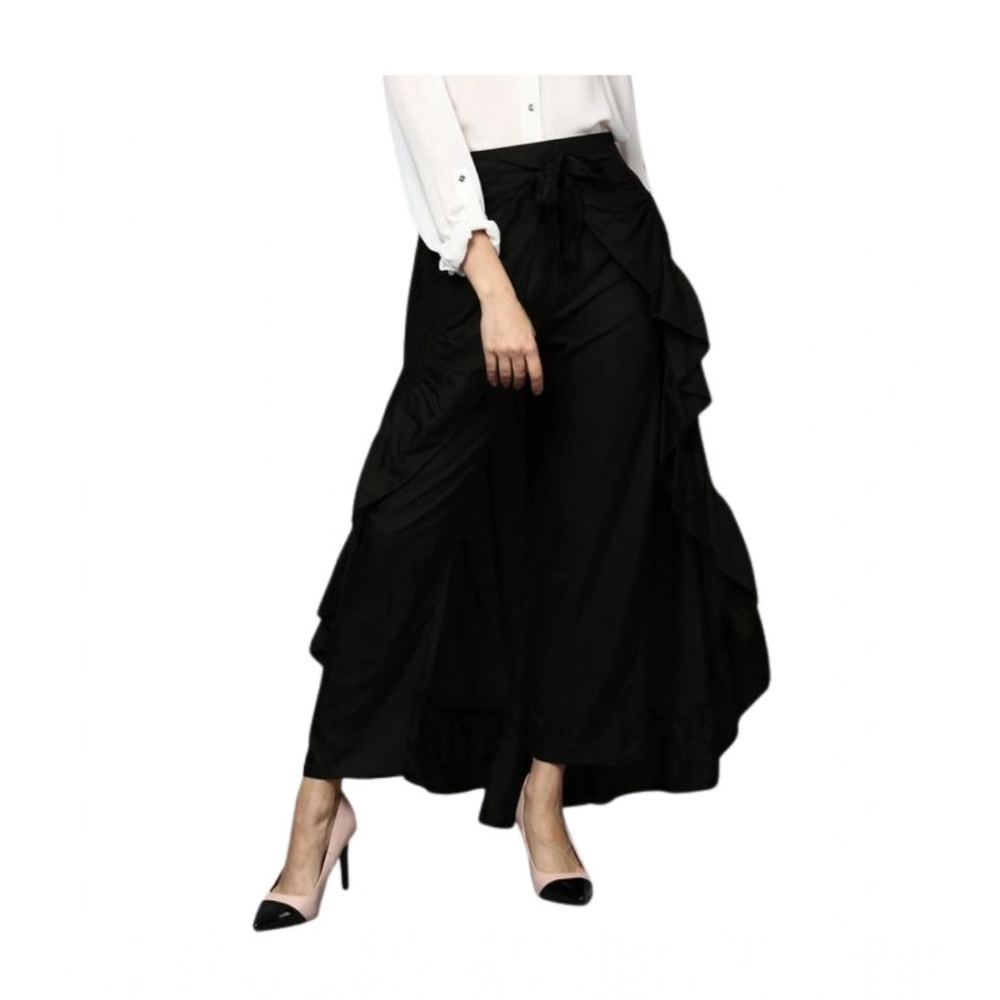 Rayon Ruffled Elasticated Skirt (Black)