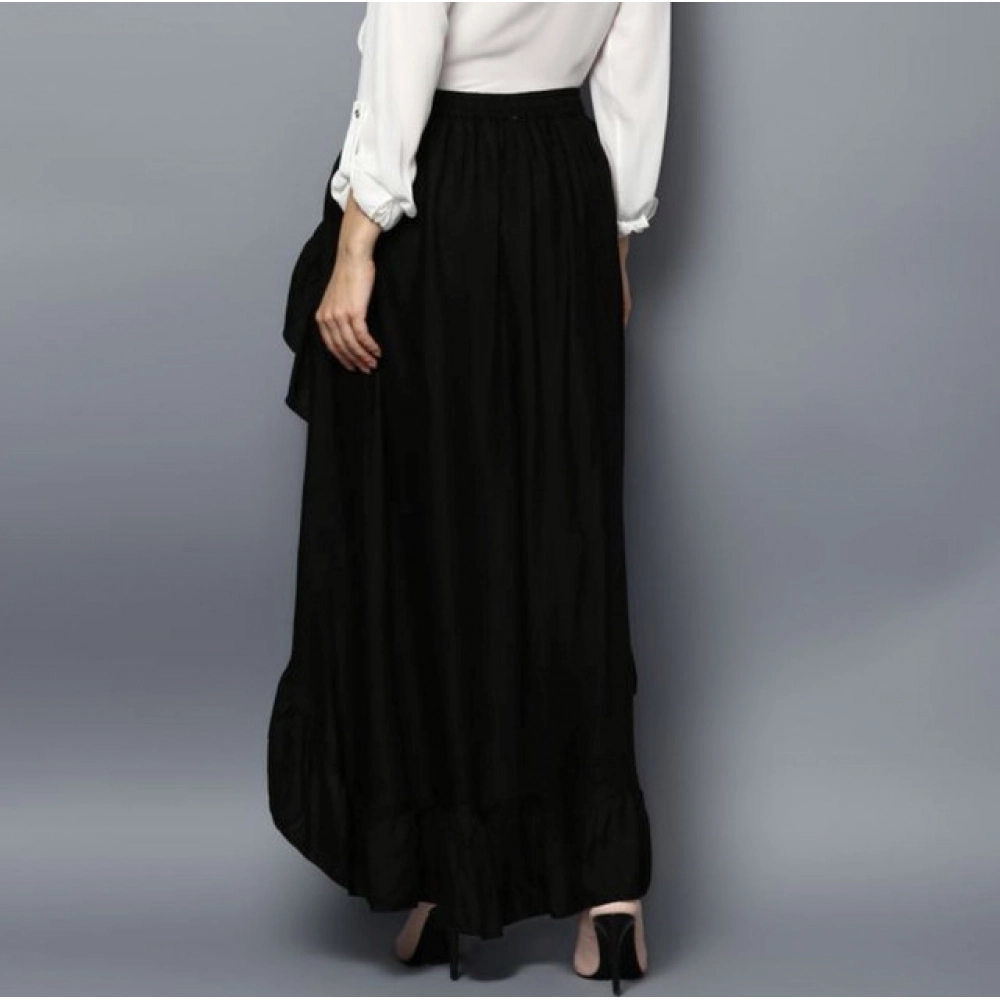Rayon Ruffled Elasticated Skirt (Black) - Image 4