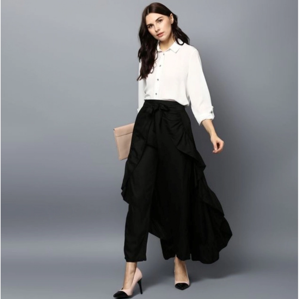 Rayon Ruffled Elasticated Skirt (Black) - Image 2