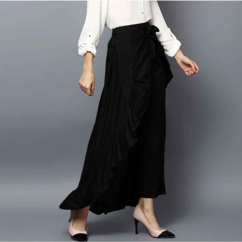 Rayon Ruffled Elasticated Skirt (Black) - Image 3