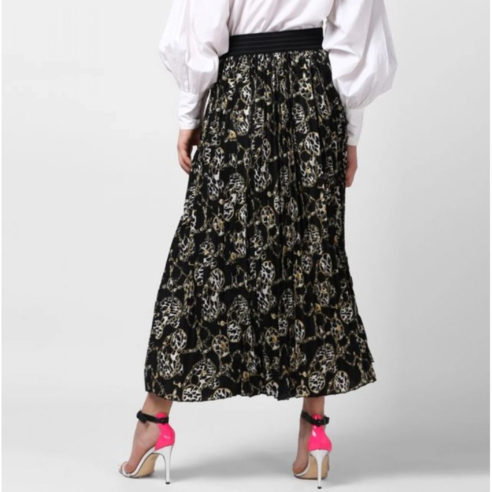 Georgette Chain Print Elasticated Skirt (Black-Cream) - Image 5