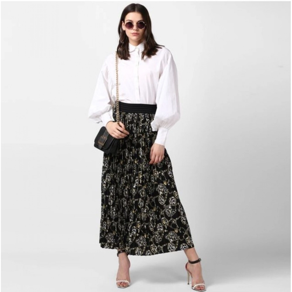 Georgette Chain Print Elasticated Skirt (Black-Cream) - Image 4
