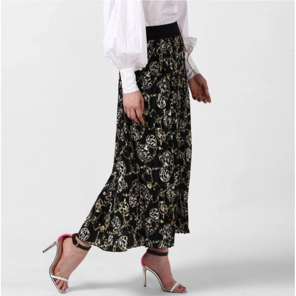 Georgette Chain Print Elasticated Skirt (Black-Cream) - Image 3