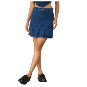 Denim Washed Buttoned Skirt (Blue)