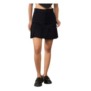 Denim Washed Buttoned Skirt (Black)