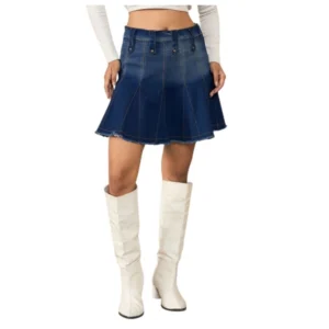 Denim Washed Buttoned Skirt (Blue)