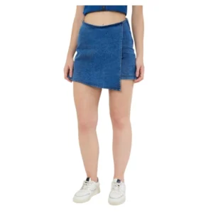 Denim Lycra Solid Zip Closure Skorts (Blue)