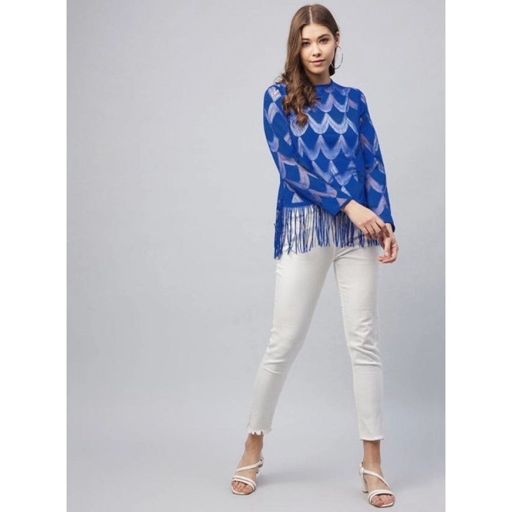Lace Self Design Long Sleeves Top (Blue) - Image 3