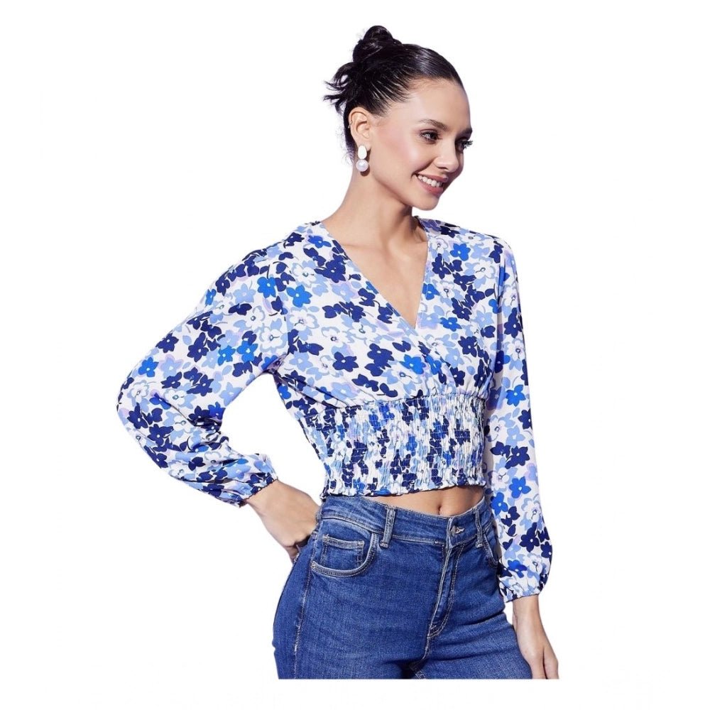Floral Long Sleeves Top (Blue)