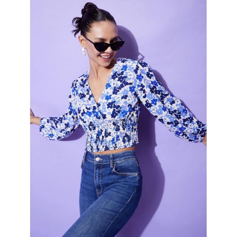 Floral Long Sleeves Top (Blue) - Image 2