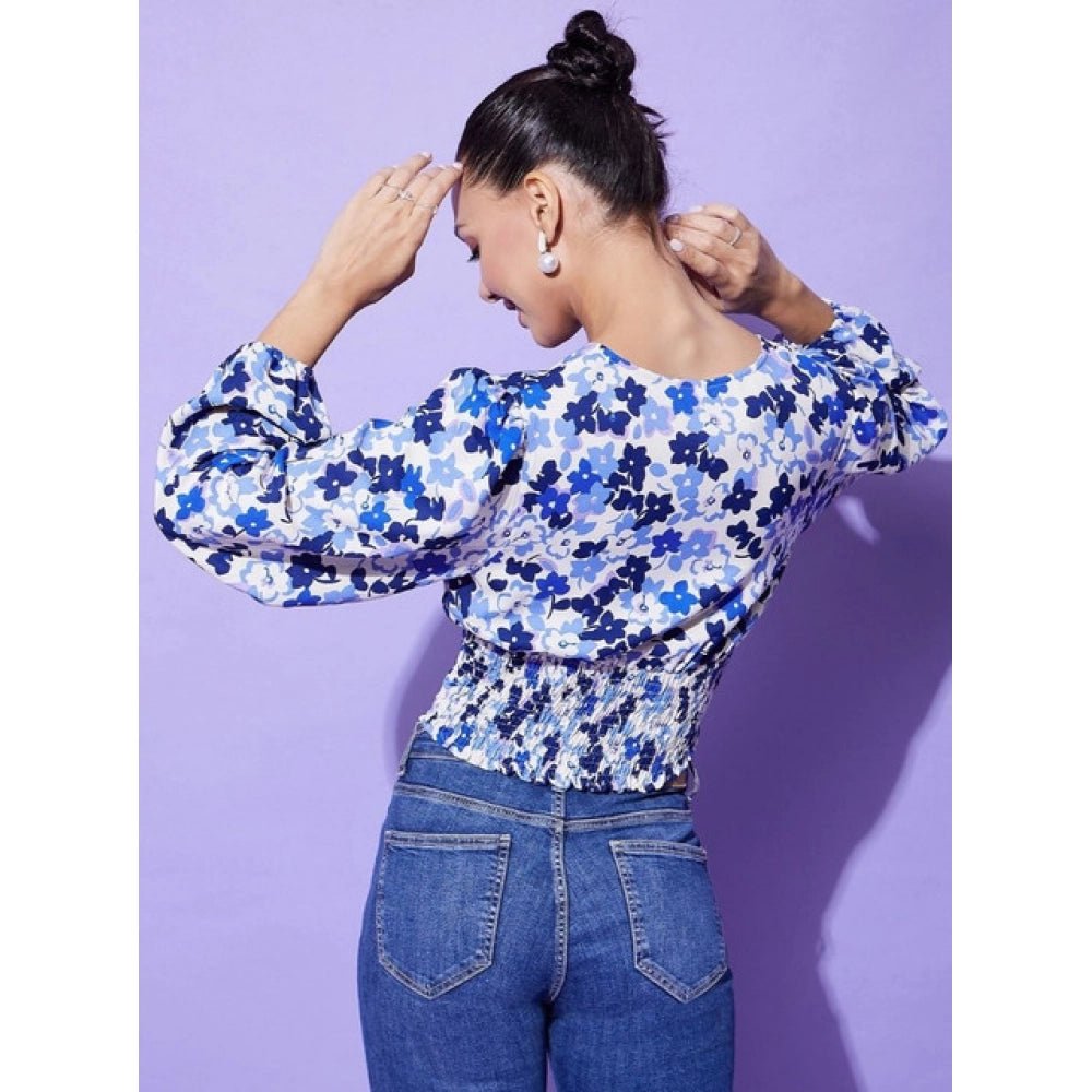 Floral Long Sleeves Top (Blue) - Image 3