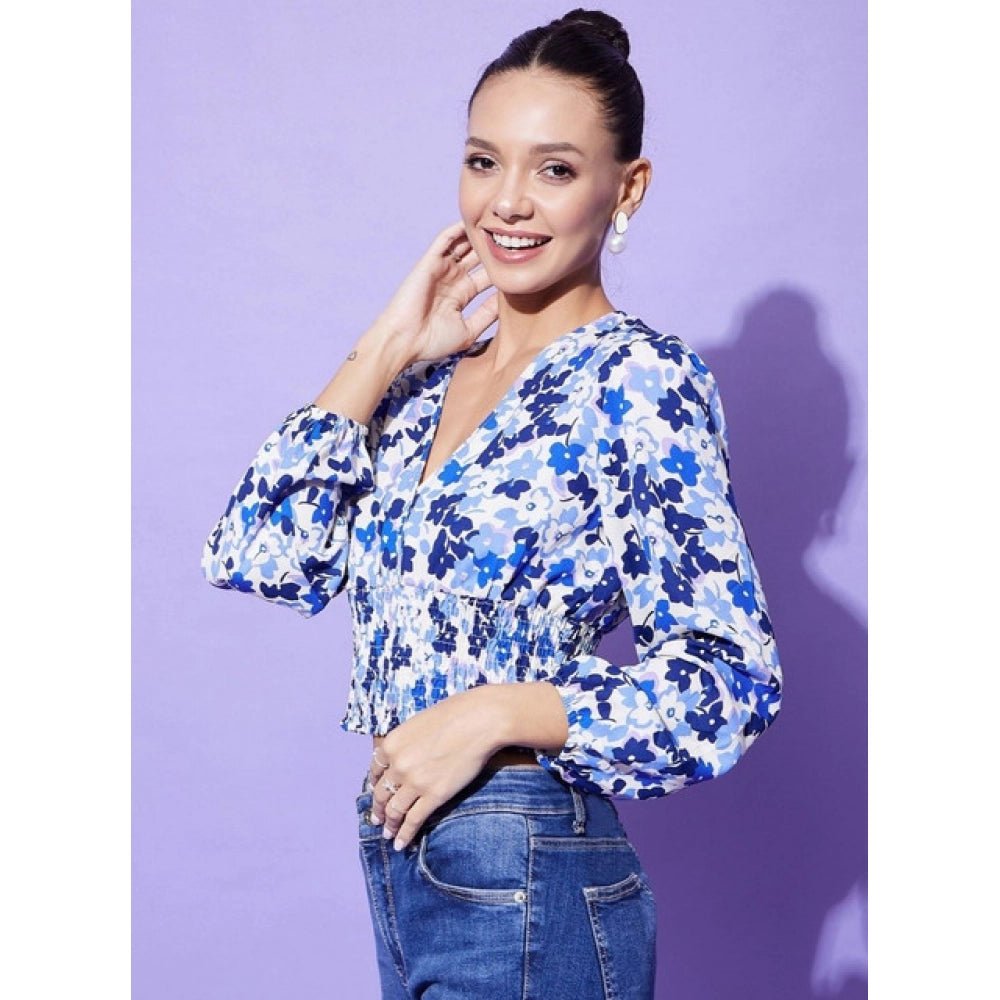Floral Long Sleeves Top (Blue) - Image 4