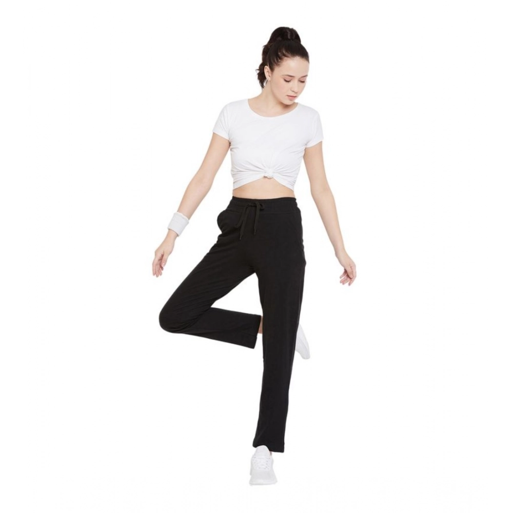 Cotton Solid Elasticated Track Pants (Black) - Image 3
