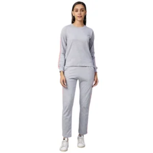 Cotton Solid Long Sleeves Tracksuit (Light Grey - Pink)
