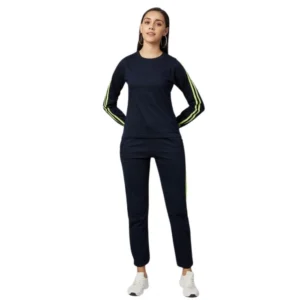 Cotton Solid Long Sleeves Tracksuit (Navy - Green)