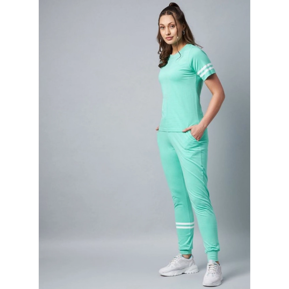 Cotton Striped Short Sleeve Tracksuit (Green) - Image 5