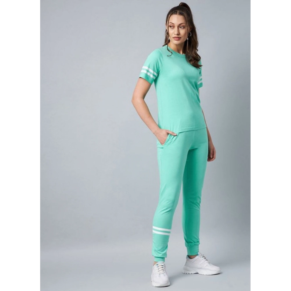Cotton Striped Short Sleeve Tracksuit (Green) - Image 4