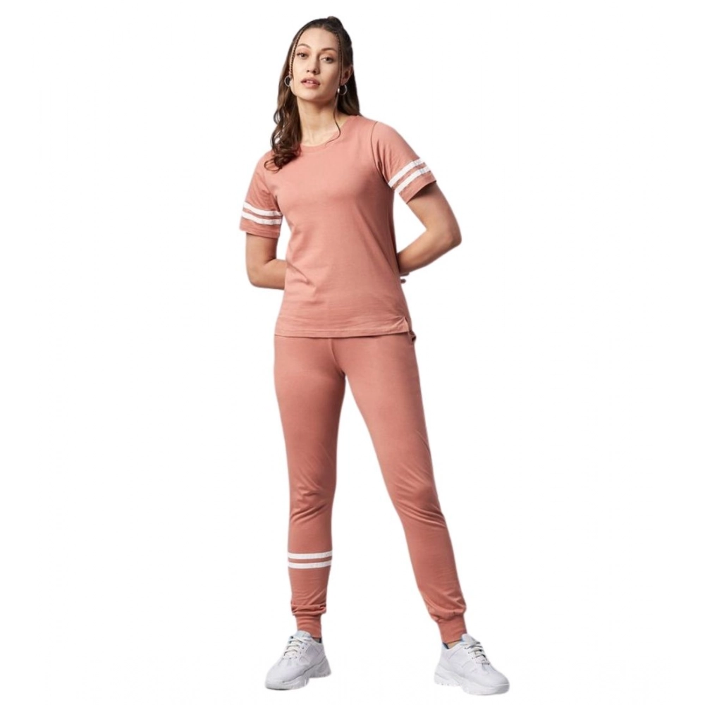 Cotton Striped Short Sleeve Tracksuit (Pink)