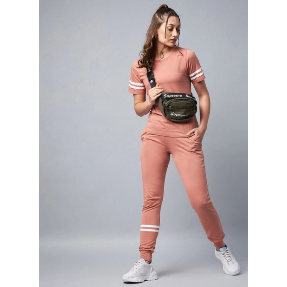 Cotton Striped Short Sleeve Tracksuit (Pink) - Image 5